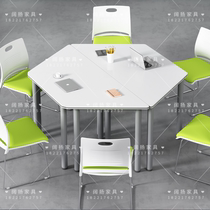 Hexagon experimental table hexagon color table one-on-one tutoring training computer desk polygon creative modeling table and chair