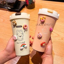 Korean cute cartoon water Cup student portable cup girl high-value large-capacity milk tea suction tube Cup tide