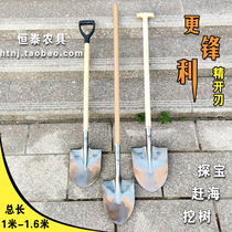 Wooden handle shovel agricultural short handle shovel manganese steel outdoor shovel round head fine opening blade sharp spade treasure to catch the sea digging treasure shovel