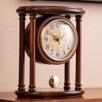 Taiwan clock clock clock retro Chinese solid wood desktop table pendulum clock European sitting clock home living room clock ornaments