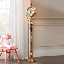 European mute floor clock living room luxury vertical clock American home creative sitting clock Villa metal quartz clock