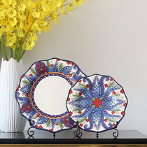 Hand-painted ceramic plate ornaments European and American handicrafts setting plate painted creative home decoration porch living room