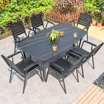 Outdoor Rockboard Table And Chairs Patio Plastic Wood Combined Casual Outdoor Open-air Terrace Waterproof Sunscreen Embalming Wood