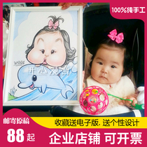 Hand drawn portrait cartoon Q version real character portrait cartoon portrait custom sketch photo exaggerated cartoon design
