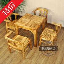 Outdoor balcony tea table and chair Villa courtyard garden leisure outdoor anticorrosive wood table and chair combination five-piece solid wood