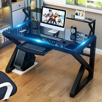 Steel frame desktop computer e-sports table simple modern tempered glass home office learning desk bookshelf integrated table