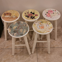 Minimalist modern solid wood stools Home American Round Table Bench White Style Fields Garden Swap Shoes Bench Log Computer Chair