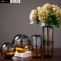 Yiming soft suit American modern stained glass vase living room dining room hydroponic illustration two-color transparent flower Ware ornaments