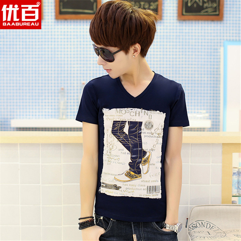 夏季男士短袖T恤衫韩版修身型V领打底半袖青年学生潮男装日系小衫