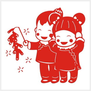 ch060 q版卡通童子福娃剪纸窗花儿童幼儿园学校玻璃橱窗装饰贴画