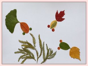 儿童树叶画 幼儿树叶粘贴画 树叶贴画 幼儿园手工课材料 鱼树叶图片