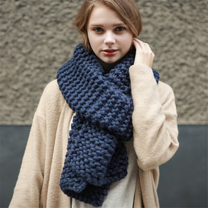 韩国手工编织粗毛线纯色围巾女冬季加厚长款男女情侣保暖围脖两用