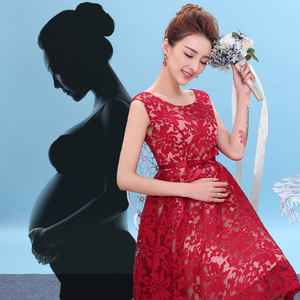 孕妇敬酒服短款红色新娘结婚礼服高腰修身简约连衣裙大码晚礼服女