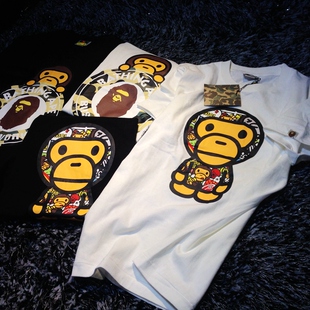 正品代购 日本潮牌迷彩bape猿人头男女情侣装圆领短袖t恤衫tee