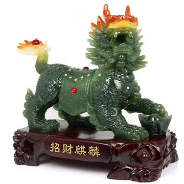 大招财玉麒麟摆件对 送子化煞镇宅辟邪 家居床头柜风水摆设装饰品