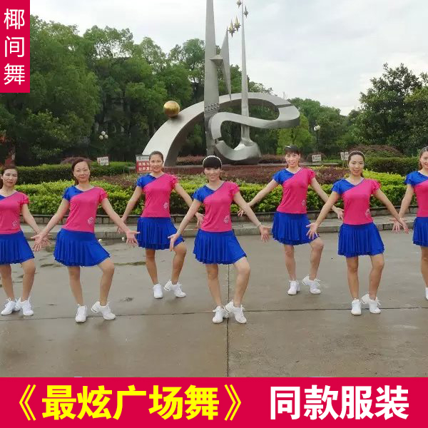 椰间舞2015杨艺中老年广场舞服装夏套装新款短袖上衣女舞蹈裙子