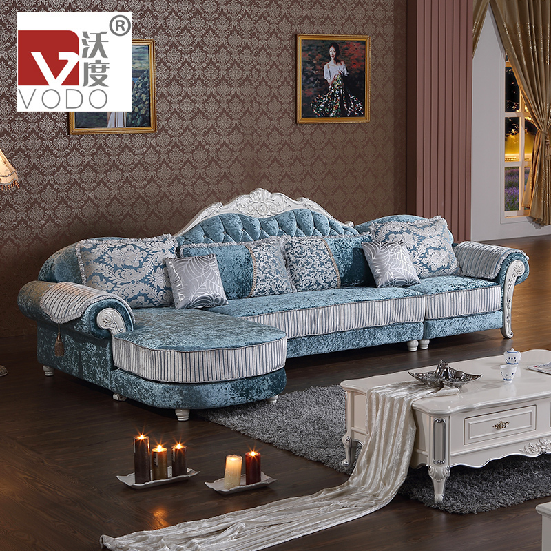沃度 欧式布艺沙发组合大小户型客厅新古典简约实木雕花家具P09A