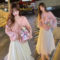 Spring 2022 New pregnant womens skirt Korean version of the tide mother long thin mesh dress fairy A- shaped umbrella skirt