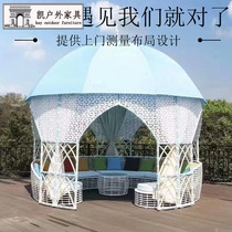 Outdoor open-air rattan table and table sofa tea table combination Custom hotel Holiday Village Courtyard Creative Rattan furniture