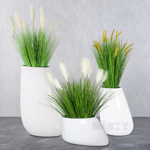 White glass fiber reinforced plastic floor flowerpot shopping mall hotel sales office oval flower interior decoration large flower bowl vase vase