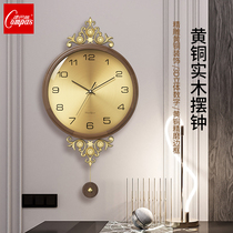 Kangba walnut solid wood wall clock European creative fashion clock simple modern clock silent light luxury quartz clock