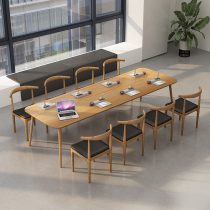 Nordic solid wood conference table Long table Simple modern large long office training table and chair Studio reception negotiation