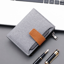 Canvas Wallet Mens Short Section Day Department Student Men Money Clip With Zip Folding Large Capacity Triple Fold to put drivers license