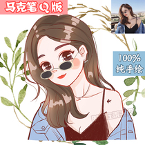 Q version cartoon hand drawn head portrait design cartoon wedding dress invitation portrait couple real life photo customization
