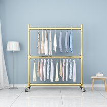 Double-layer double-row mobile drying rack floor-to-ceiling bedroom hanger balcony drying rack single pole coat rack with wheels