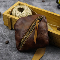 Plant Tanning Leather Brief About Zero Wallet Retro Creativity Small Leather Piece Genuine Leather Zipper Coin Bag Pure Cow Leather Ultra Slim Mini Bag