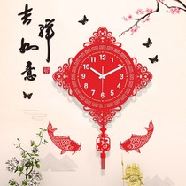 New Chinese wall clock living room creative luminous clock home fashion atmosphere Chinese style clock wall decoration hanging watch