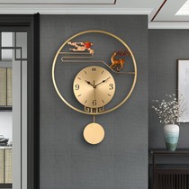 New Chinese living room pure copper wall clock home atmospheric wall clock creative wall fashion decoration light luxury clock