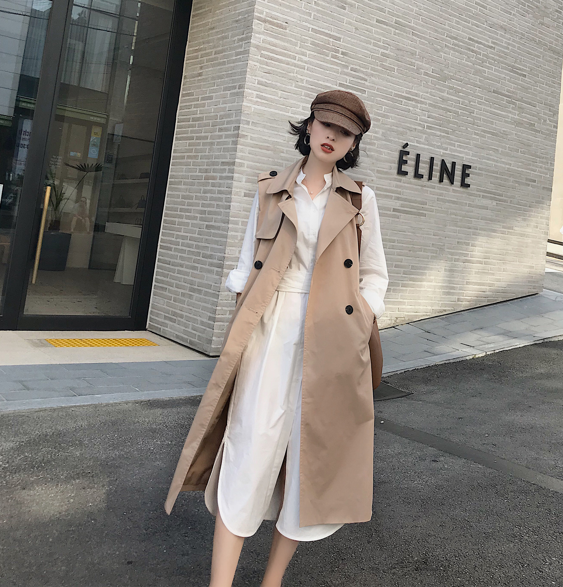 南瓜谷風衣女無袖中長款韓版秋裝2018新款馬甲小個子氣質外套B030