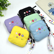 Canvas Small Wallet Girl Cloth Art Small Square Bag Cartoon Embroidered Mini Hand Grab Bag Zipped Zero Wallet Key Card Bag