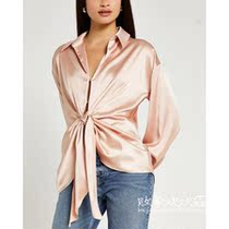 UK 09 13 famous womens New temperament lapel tie silky Joker shirt
