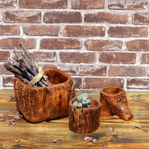 Balcony fleshy flowerpot tabletop tree pattern decoration creative flowerpot old pile breathable flowerpot soil culture European gardening