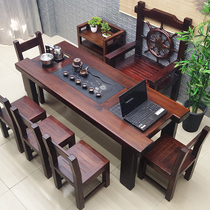 Old boat wood solid wood kung fu tea table and chair combination office living room balcony tea table tea table and chair combination factory direct sales