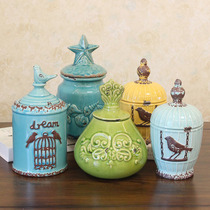 European vintage vintage vintage ceramic storage jar American simple home decoration handicraft ornaments Entrance decoration ornaments