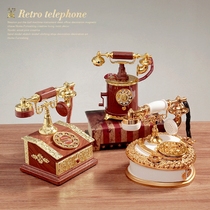 Retro nostalgic dial phone landline machine clockwork music box home decorations