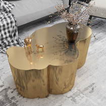 Coffee table light luxury modern living room simple small apartment minimalist stainless steel special-shaped rock plate advanced sense home