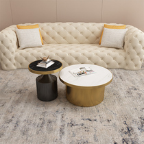  Light luxury marble coffee table Simple fashion modern living room small apartment round stainless steel mini creative small side table