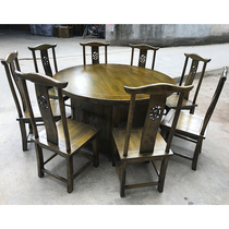 Antique dining table solid wood restaurant Restaurant Hotel farmhouse electric big round table and chair combination with turntable restaurant table
