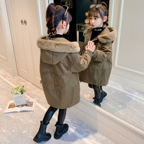 Girls pie overcome winter coat 2022 new childrens foreign style plus velvet thick cotton coat middle-aged childrens winter cotton coat