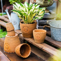 (Han) Red clay coarse pottery size flowerpot flower garden groceries balcony INS Nordic retro art