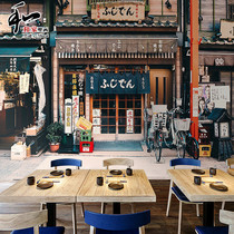 Personality Japanese city building wallpaper streetscape night view Japanese zakaya Restaurant kebab shop background wallpaper