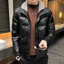 Self-retaining leather cotton clothes mens short new autumn and winter fur collar down cotton clothing mens thick winter cotton jacket coat