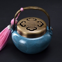 Antique pure copper heating hand stove burning carbon portable plate incense burner Household indoor incense burner Zen sandalwood stove