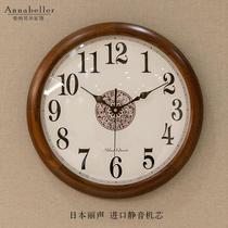 New Chinese solid wood hanging bell living room wall decoration clock muted Chinese wind creative wood minimalist quartz clock table