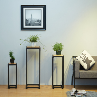 美式乡村新中式花几实木现代简约铁艺花盆置物架阳台复古客厅花架