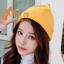 Autumn Winter Ladies Knit Wool Thread Sleeve Head Cap Light Plate Pure Color Minima Watermelon Cap Outdoor Warm Melon Peel Cap Subtidal